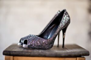 Silver Sparkly Open-Toed Bridal Shoes