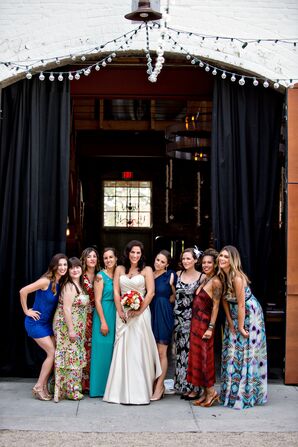 Bride and Bridesmaids in Various Dresses