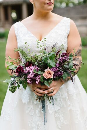 Purple-and-Green Bouquet for Wedding at The Crane Estate in Ipswich, Massachusetts