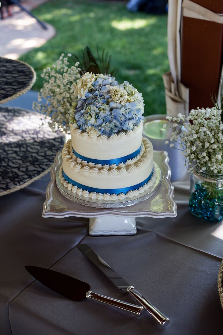 White and Navy Wedding Cake