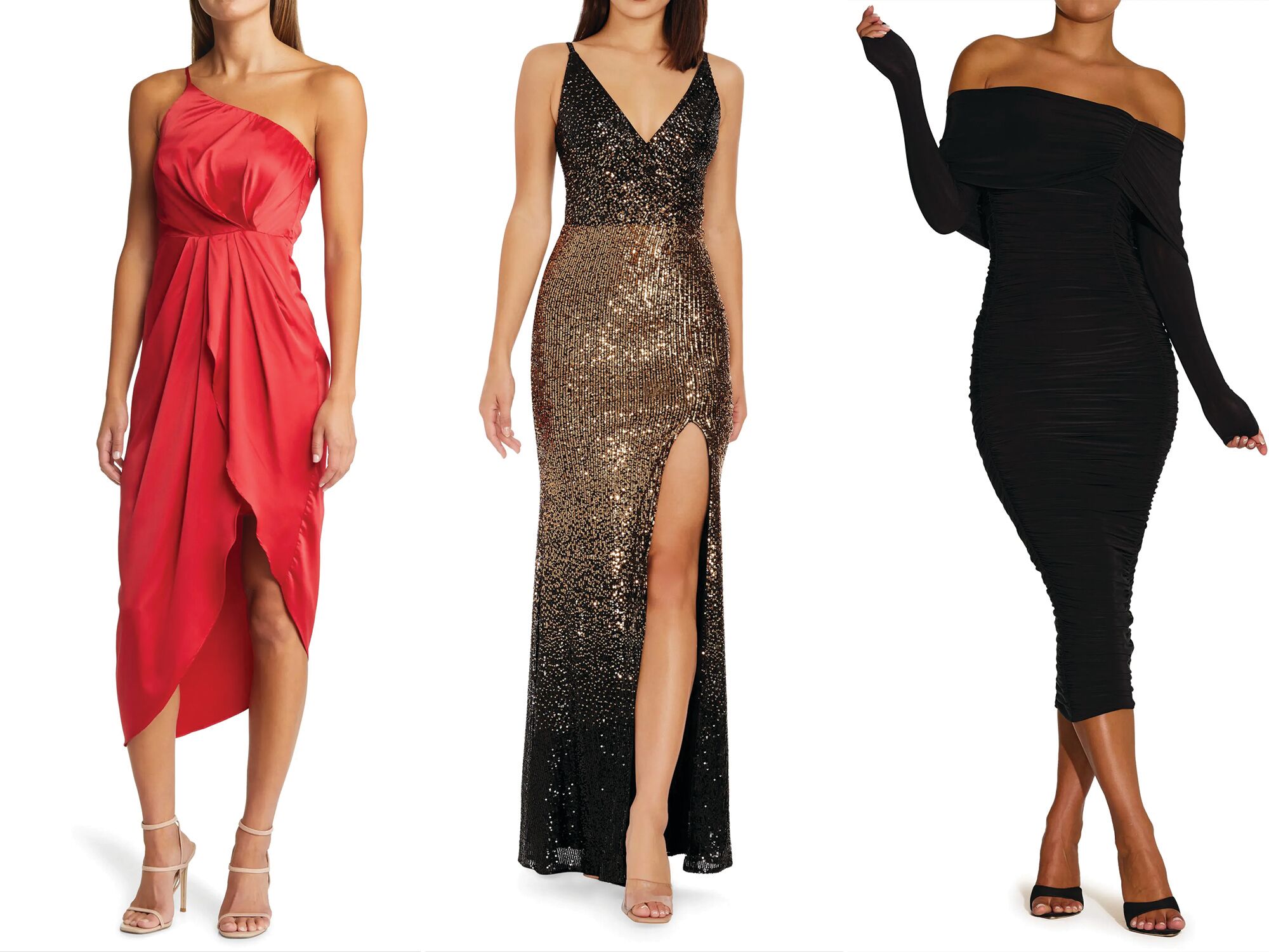 Collage of Nordstrom wedding guest dresses 