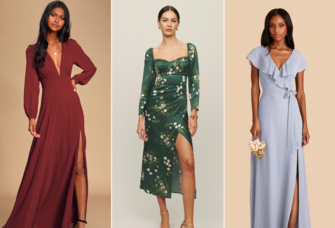 three elegant fall-colored bridesmaid dresses
