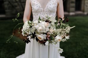 Garden Rose, Campanula, Astilbe and Bark Foliage Wedding Bouquet