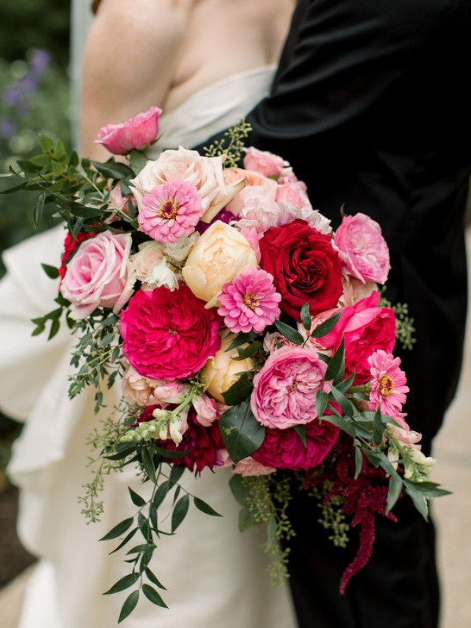 Pink rose wedding bouquet