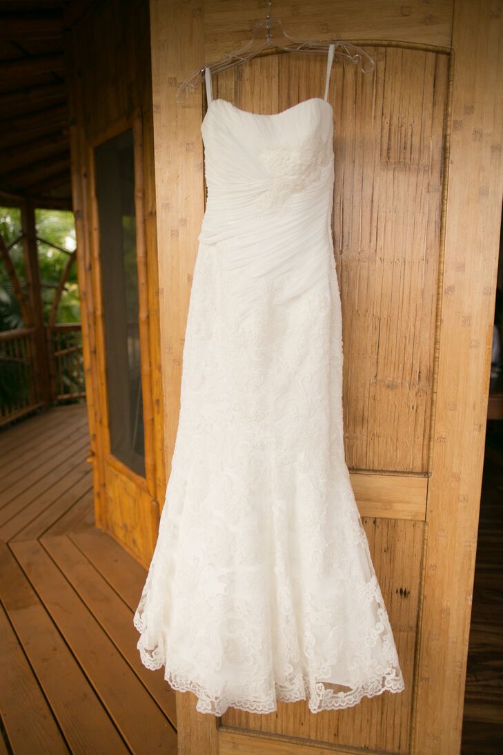 Strapless Ivory Wedding Dress, Lace Overlay