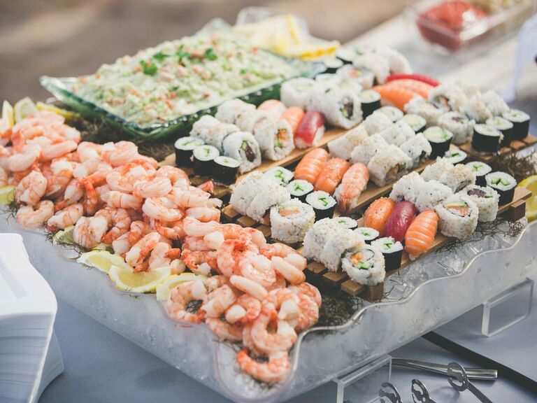 Fresh seafood and sushi platter and bridal shower