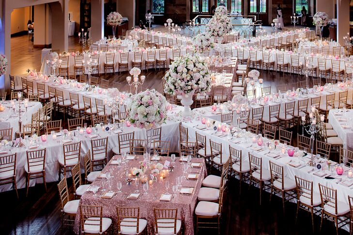 When Aimee and Larry's guest list grew to 280, they made the bold decision to arrange their tables in two giant Xs. "We wanted to encourage conversation," Aimee says. "And what we received far exceeded our expectations."