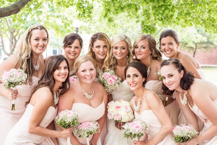 Bridesmaids in Blush Jordan Fashions Dresses