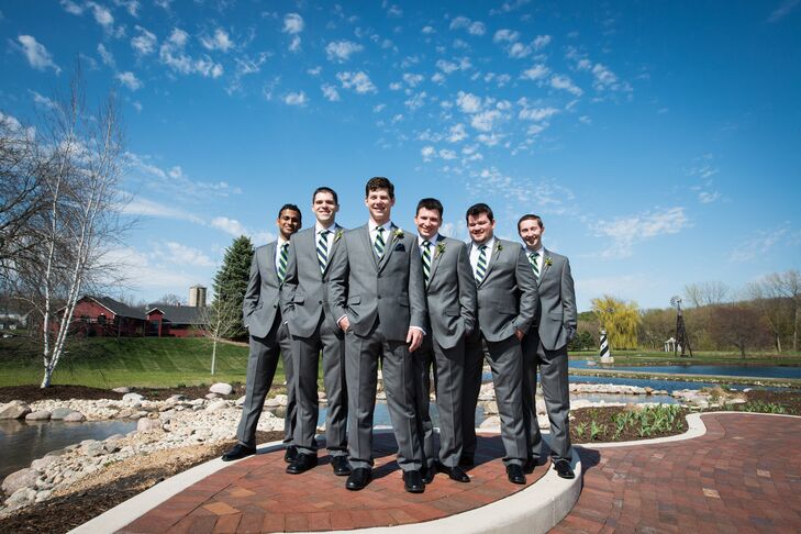 Gray Suits With Striped Green Ties