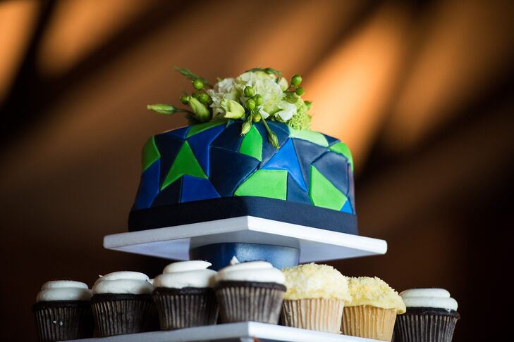 Before hitting the dance floor, Shannon and Tom treated their guests to an assortment of decadent specialty cupcakes from Courageous Cupcakes in Elmhurst, Illinois, reserving a single-tier geometric confection for the traditional cake cutting. “The bakery uses part of the proceeds for cancer research, so were the treats a delight and they allowed us to support a charity that is close to our hearts,” Shannon says.