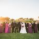 Outside at the Lodge at Torrey Pines in San Diego, California, Cassandra and Stephen stood with their wedding party dressed in plum and black accents. The bridesmaids wore plum floor-length dresses designed by Alfred Angelo, while the groomsmen sported a classic style and wore black tuxedos from Men's Wearhouse.