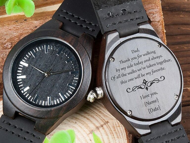 Engraved wooden watch sentimental father of the bride gift
