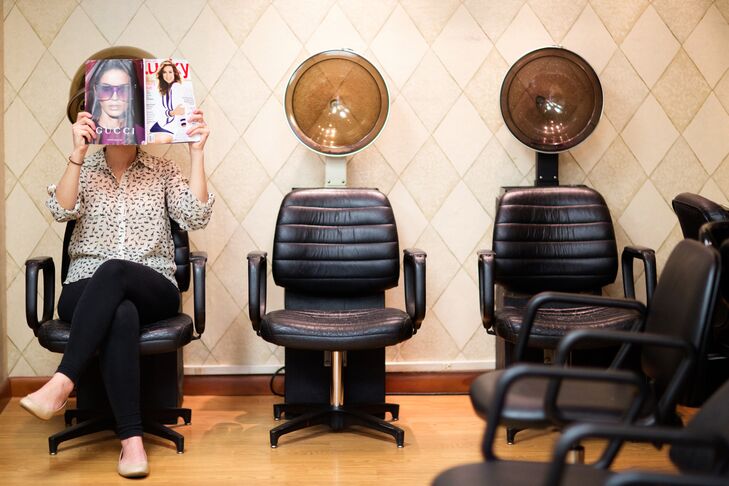 Bride at Hair Salon Before Wedding