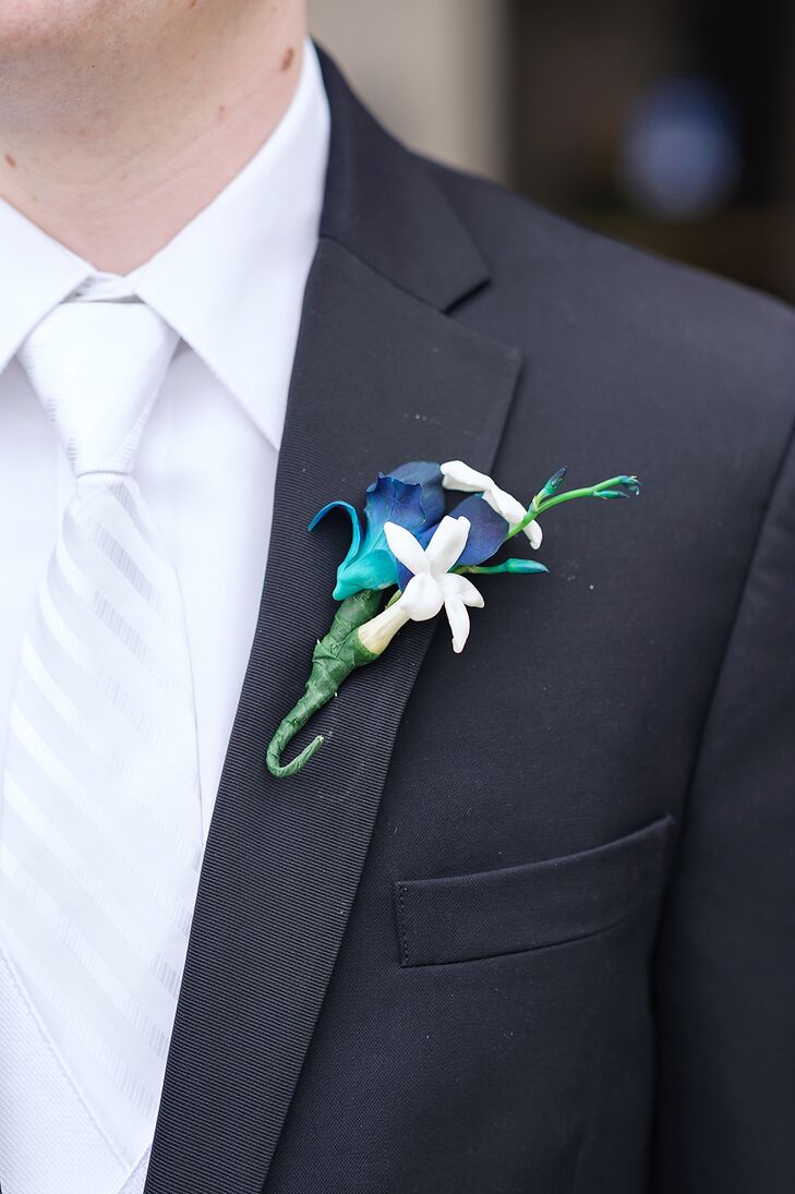 Blue Orchid and Stephanotis Boutonniere