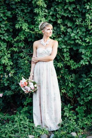 Blush Wedding Dress With Gold Accents