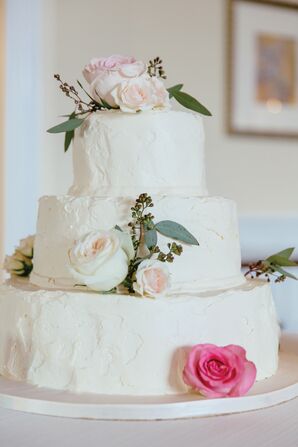 White Buttercream Wedding Cake with Roses