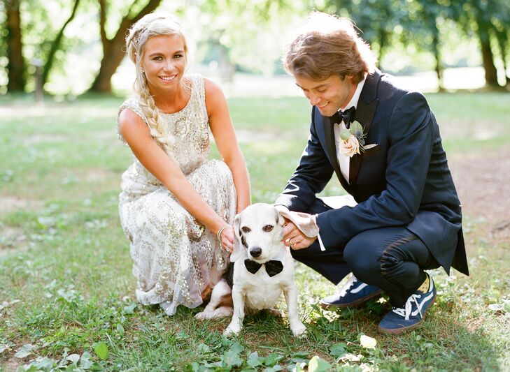 The couple's beagle, Sherman, was put in a tuxedo for the proposal, so he played an important role in the day. He was walked down the aisle by the ring bearers.