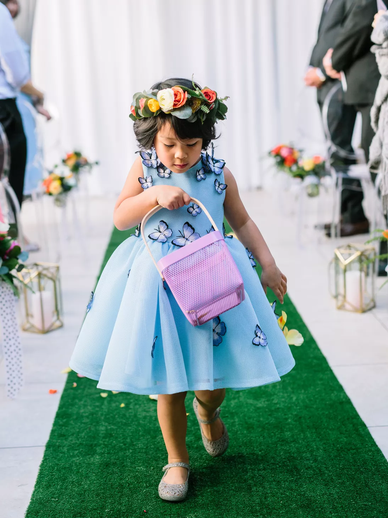 Blue butterfly flower girl dress
