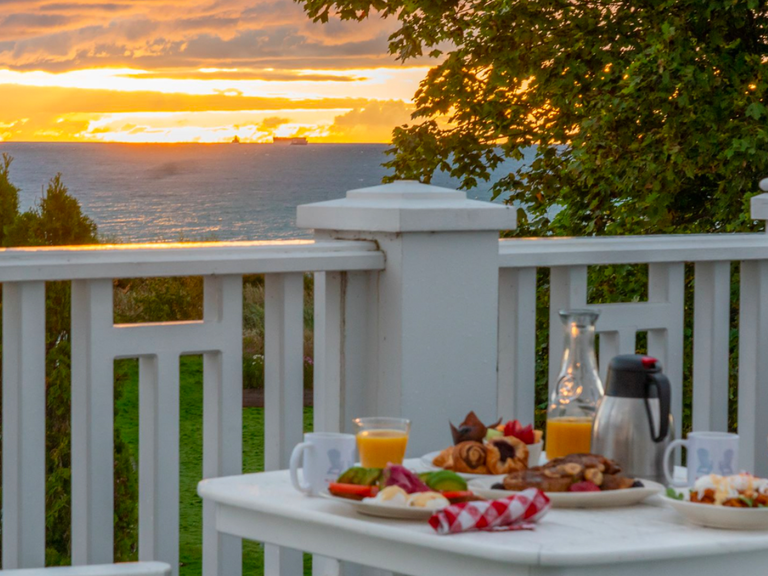 The sun rises over a relaxing breakfast at Mission Point Resort on Mackinac Island.