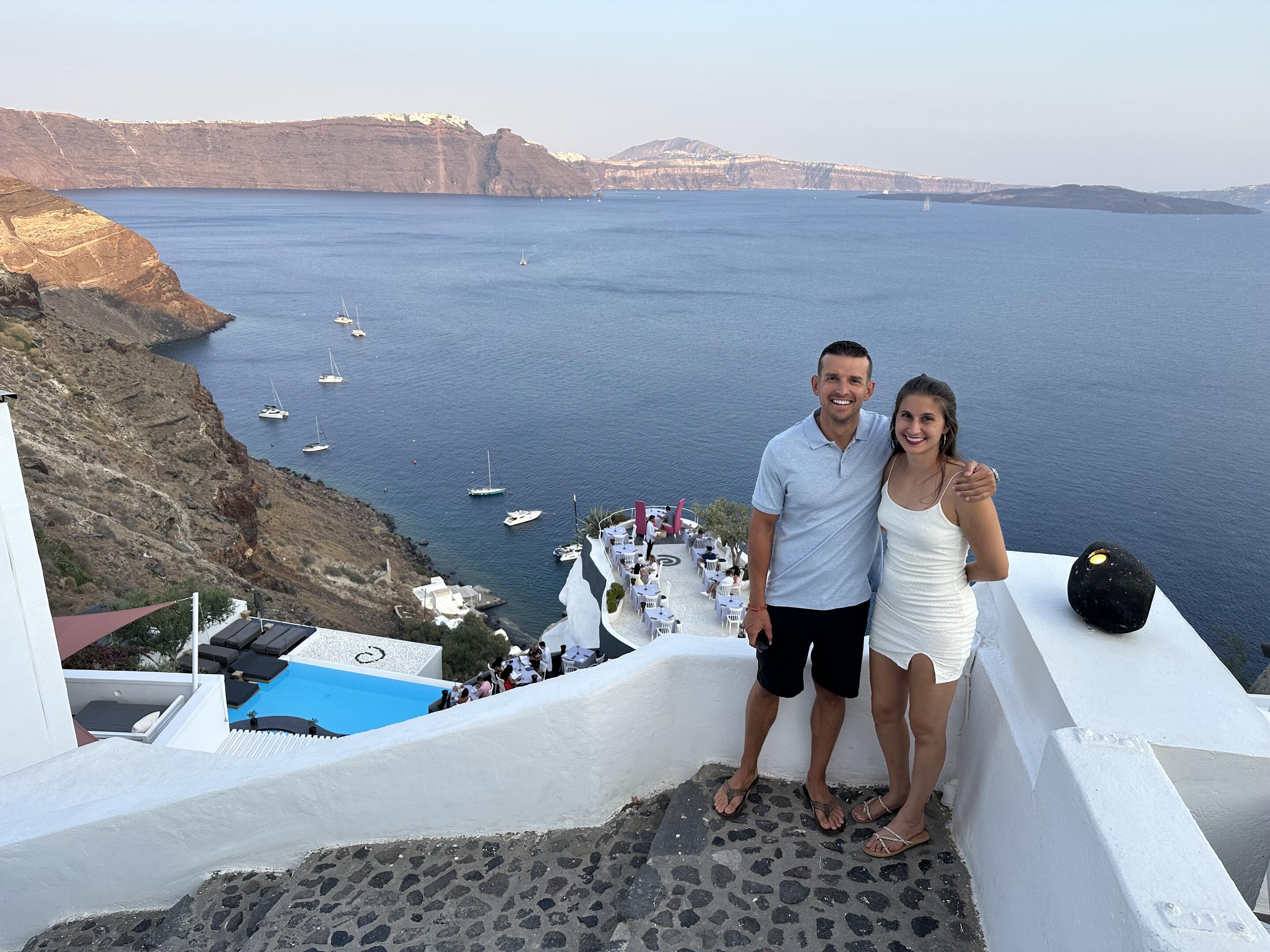 Santorini, Greece. Lauren was anticipating a proposal for the second time..