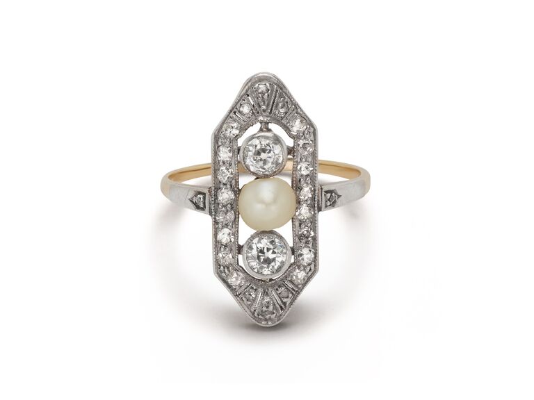 vintage pearl and diamond engagement ring