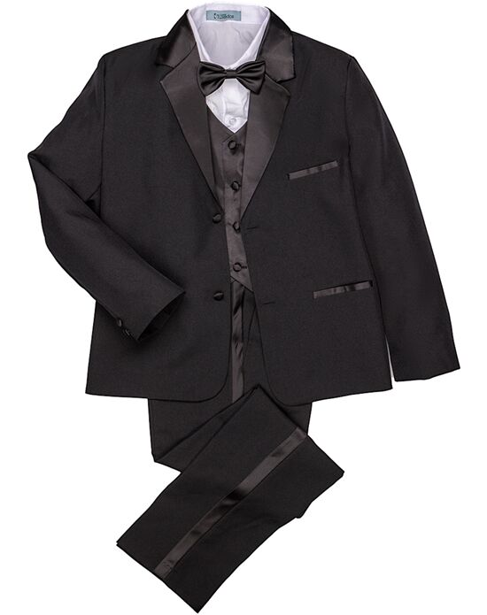Little Tuxedos "Princeton" Kids Black Tuxedo (5-Piece Set) Flower Girl Dress and Ring Bearer Outfit - 1