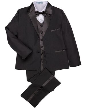 Little Tuxedos "Princeton" Kids Black Tuxedo (5-Piece Set) Flower Girl Dress and Ring Bearer Outfit