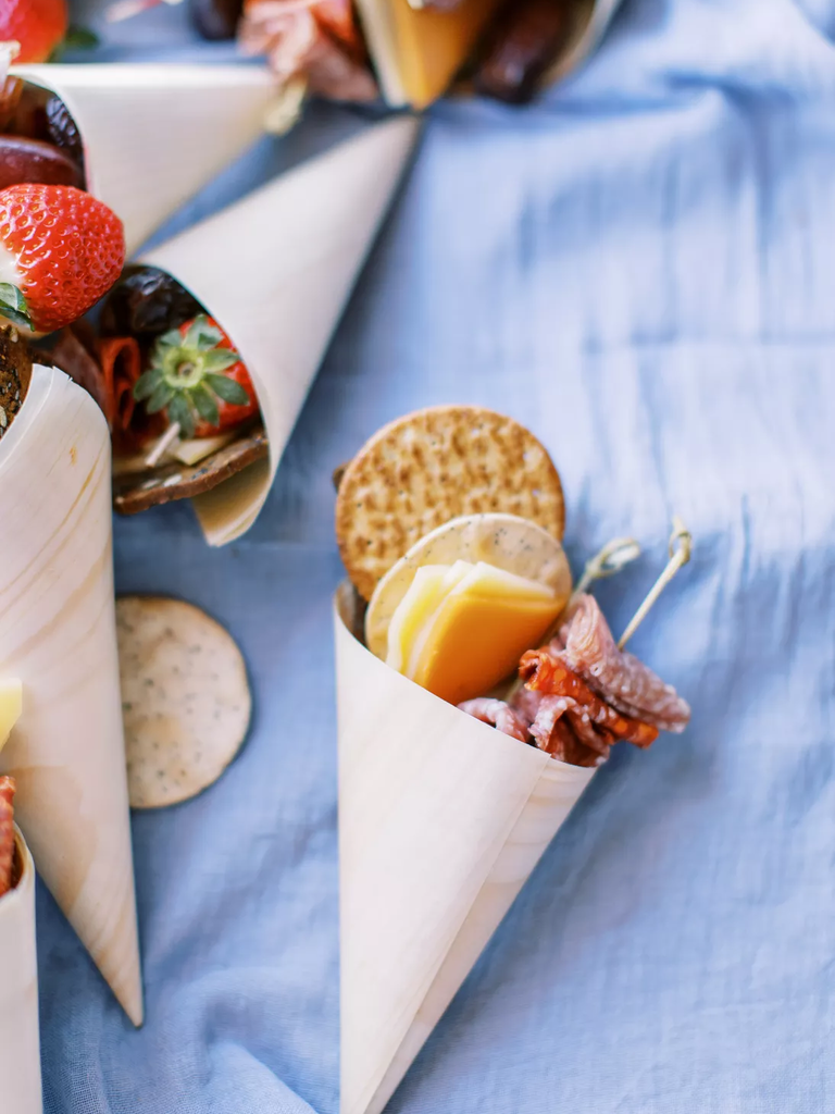 Charcuterie cones for a fun outdoor wedding reception