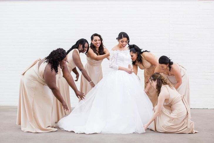 Tulle Ball Gown With Gold Wrap Bridesmaid Dresses