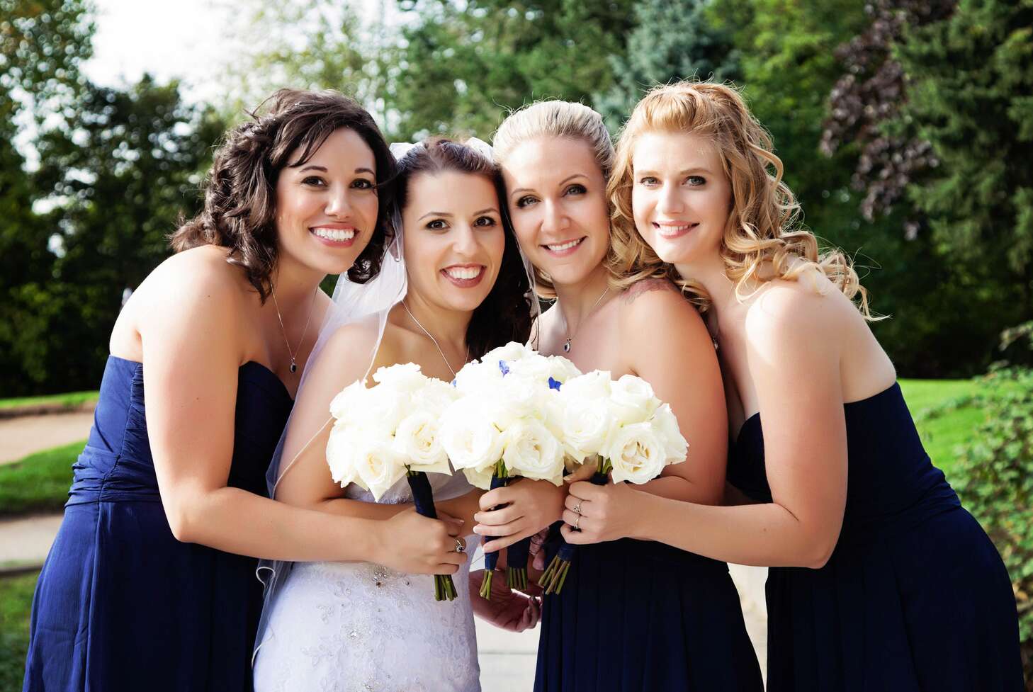 simple navy bridesmaid dresses Wedtrend Dark Navy A Line V Neck Floor Length Long Chiffon Bridesmaid Dress  With Slit Wedding Party Dress – WEDTREND main image 1