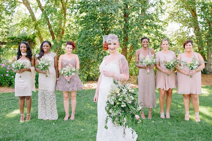 Jens first priority was for her bridesmaids to feel comfortable, so with a little guidance from Jen, each bridesmaid picked her own dress and Vanya Designs added some custom beading to bring them all together with some extra glitz.