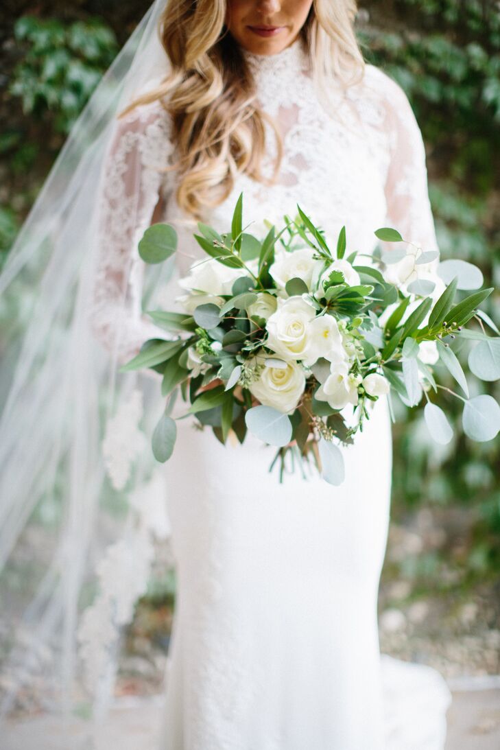 Oversize White Rose and Eucalyptus Bouquet