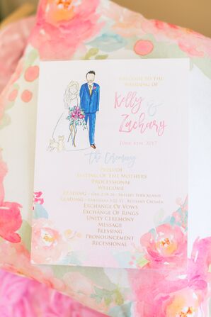 Watercolor Ceremony Program with Custom Illustration