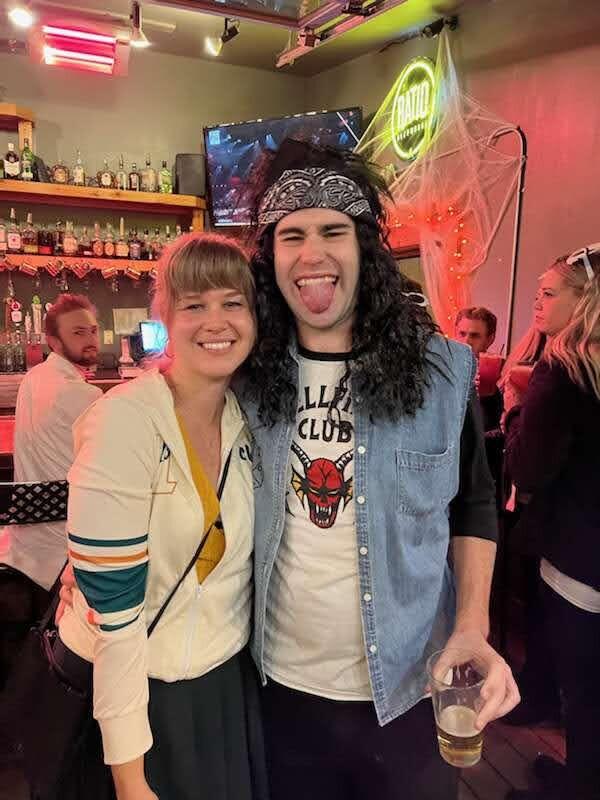 Ben's obsession with the show Stranger Things led them to this photo. Janelle 100% committed to the bit and cut her bangs last minute to nail the look.