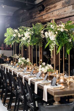 Tall Centerpieces With Tropical Leaves at Casa Malca in Tulum, Mexico