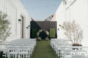 Outdoor Ceremony, Loft Rooftop With Circle Arch, Faux Grass, Planted Trees