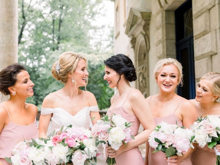 Bride and bridesmaids with their hair and makeup done by Brushworx On Location Hair & Makeup.