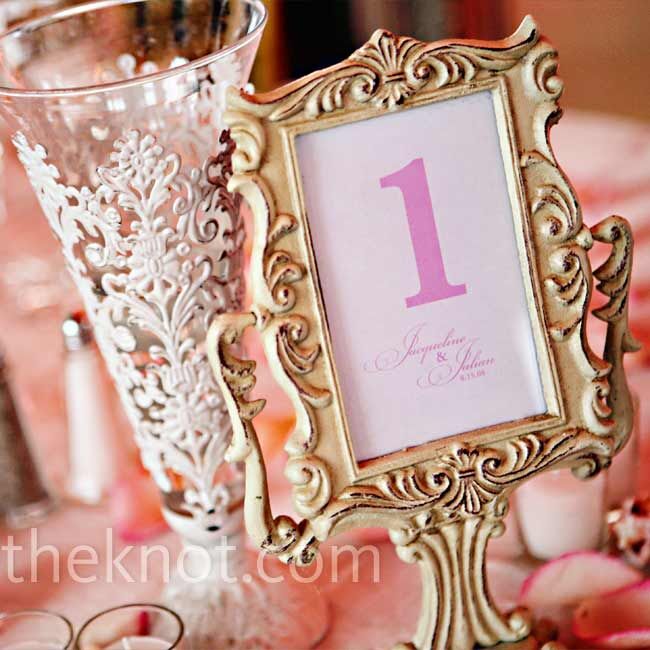The couple worked with a planner to help create a beach-inspired wedding with French-country flair. Instead of choosing an ocean-blue signature color, they picked pink and green with sand and starfish details.