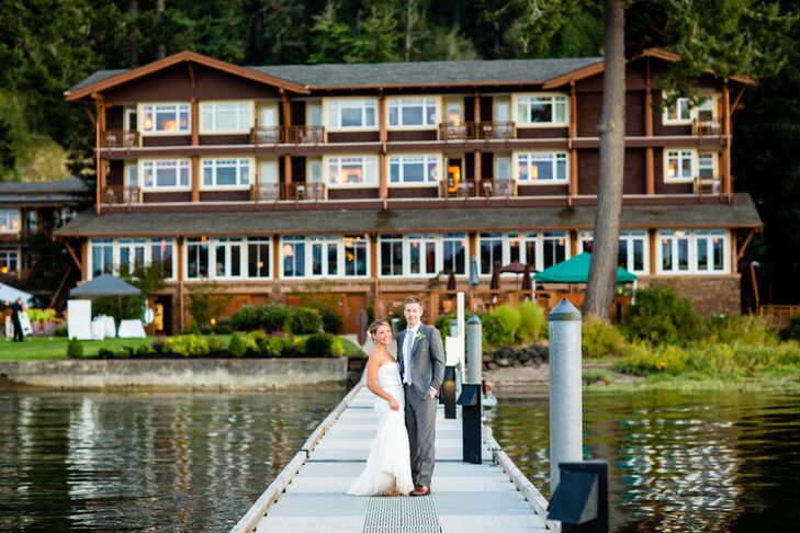 Michelle and Jeff stood in front of the gorgeous wooden Alderbrook Resort and Spa in Union, Washington, serving as a backdrop throughout the whole outdoor occasion. Michelle and Jeff stood in front on the dock, gleaming with joy to get married on Hood Canal—where Jeff had proposed to Michelle.