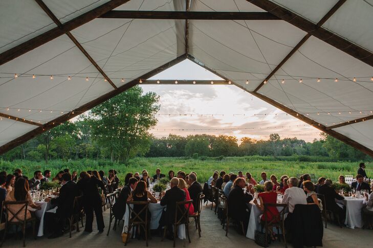 Tented Outdoor Reception with String Lights