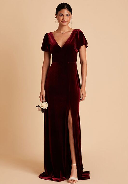 Birdy Grey Hannah Velvet Dress in Cabernet V-Neck Bridesmaid Dress - 2