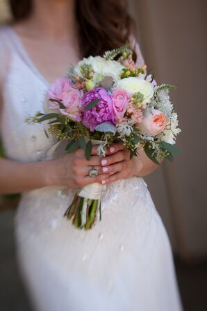 Pink Peony Bouquet With Dusty Miller