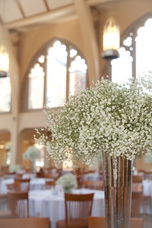 Baby's Breath Centerpiece in Silver Vessel