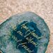 Agate decor took the natural theme one step further with gold borders and gold calligraphed quotes on the rich blue surface. This agate, beside Madelyn and Joseph's cake, read "I have found the one whom my soul loves."