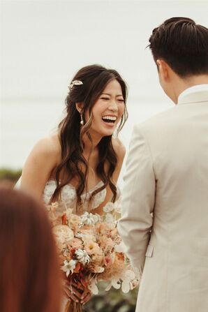Brides Laughs During Ceremony at Dos Pueblos Orchid Farm in Goleta, California