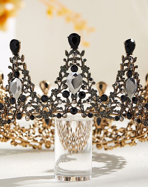 AW Bridal AW BRIDAL Baroque Crowns for Women Queen Crown Gothic Tiara Crystal Crown for Women Princess Tiara for Girls Vintage Tiara for Wedding Crown for Brides (Black) Black Tiara - 3