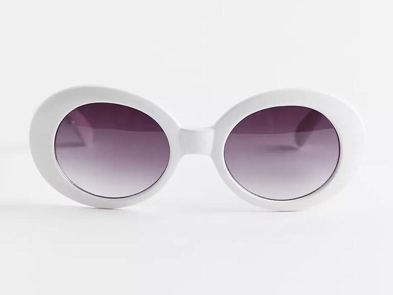 urban outfitters white oval bride sunglasses with purple lenses