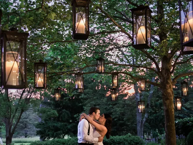 Backyard Wedding Ceremony With Hanging Lanterns
