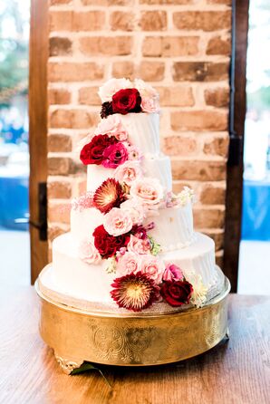 Tiered Cake with Red Roses and Pink Peonies