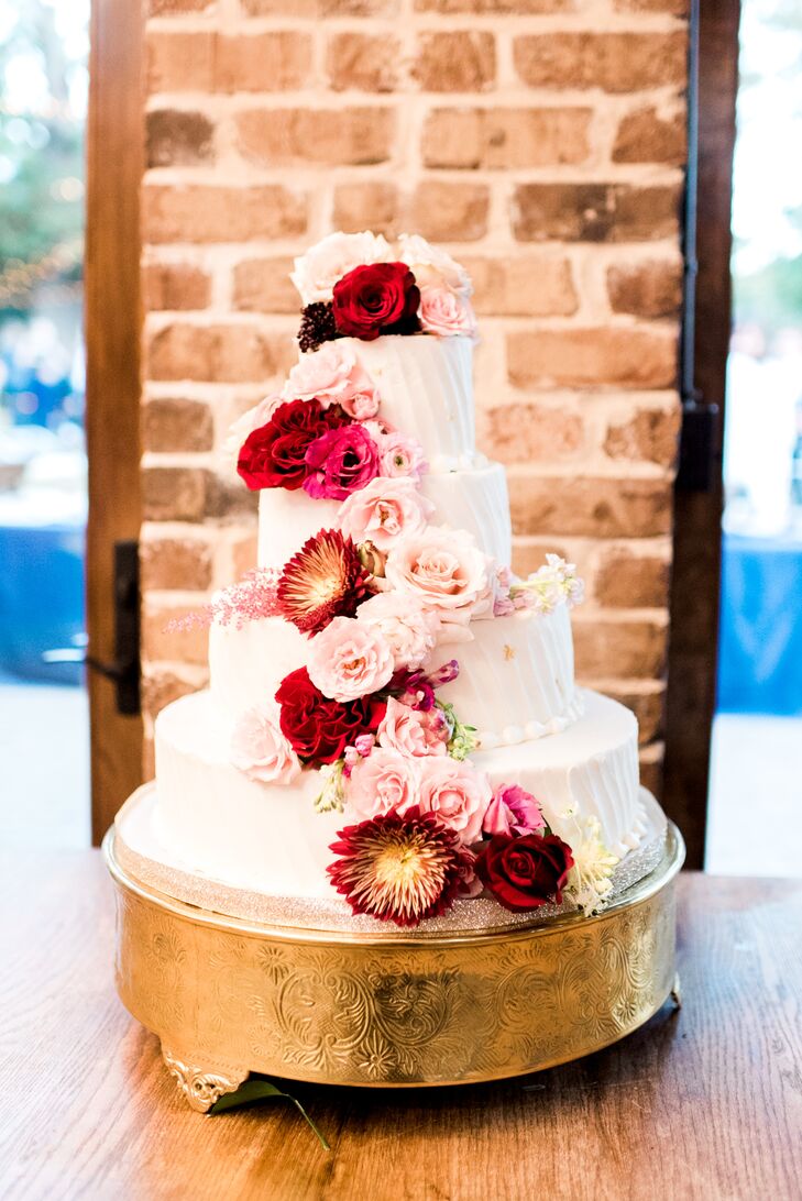 Tiered Cake with Red Roses and Pink Peonies